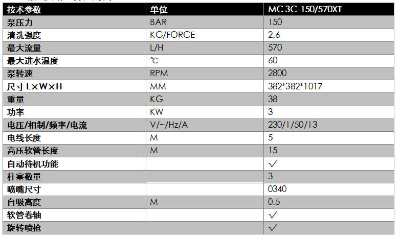 MC 3C-150/570 XT商用高压冷水清洗机